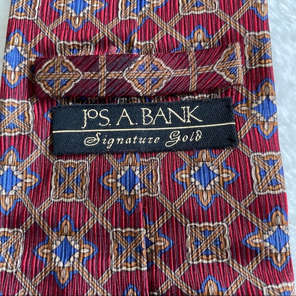 Jos. A. Bank Signature Gold Red and Blue Geometric Print Textured Silk T… - Picture 7 of 11